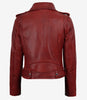 Veste en cuir asymétrique rouge style motard pour femme avec ceinture