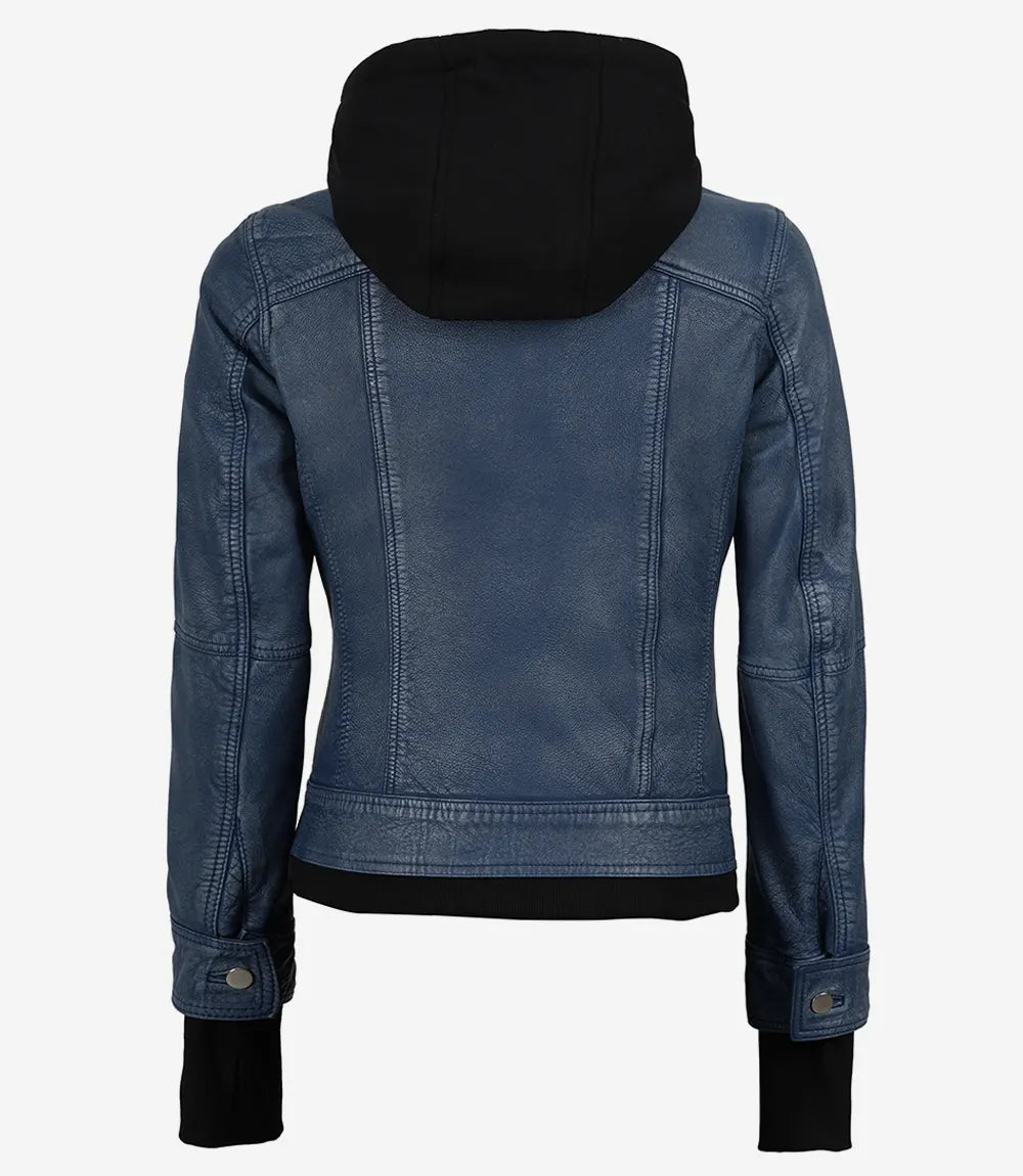 Blouson aviateur en cuir ciré cognac Tralee pour femme avec capuche amovible