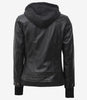 Womens Petite Black Bomber Hooded Leather Jacket