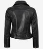 Veste de motard asymétrique en cuir noir avec ceinture pour femme