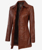 Womens Petite Cognac 3 Quarter Leather Coat