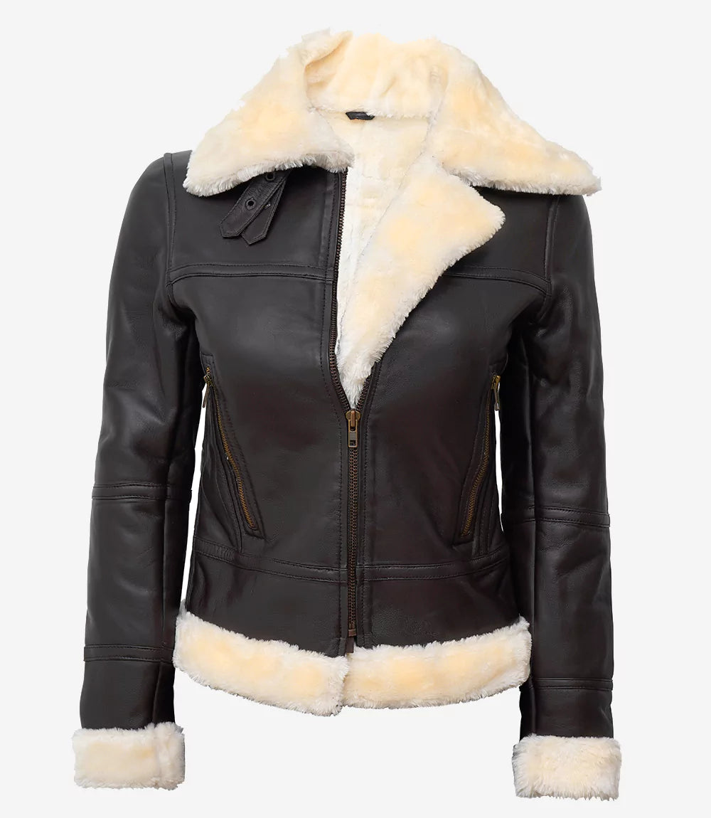 Women Brown Shearling Lined B3 Bomber Jacket