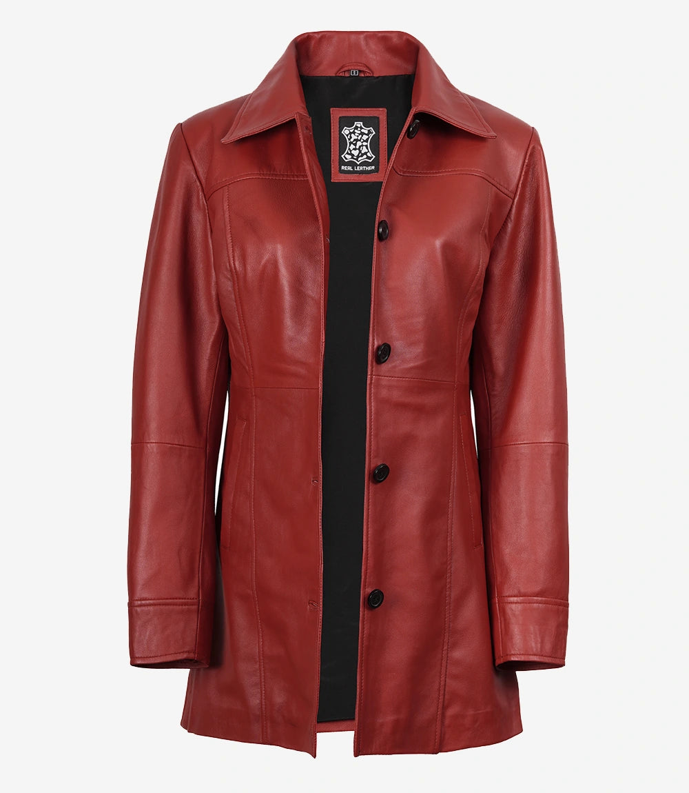 Womens Real Leather Red Coat