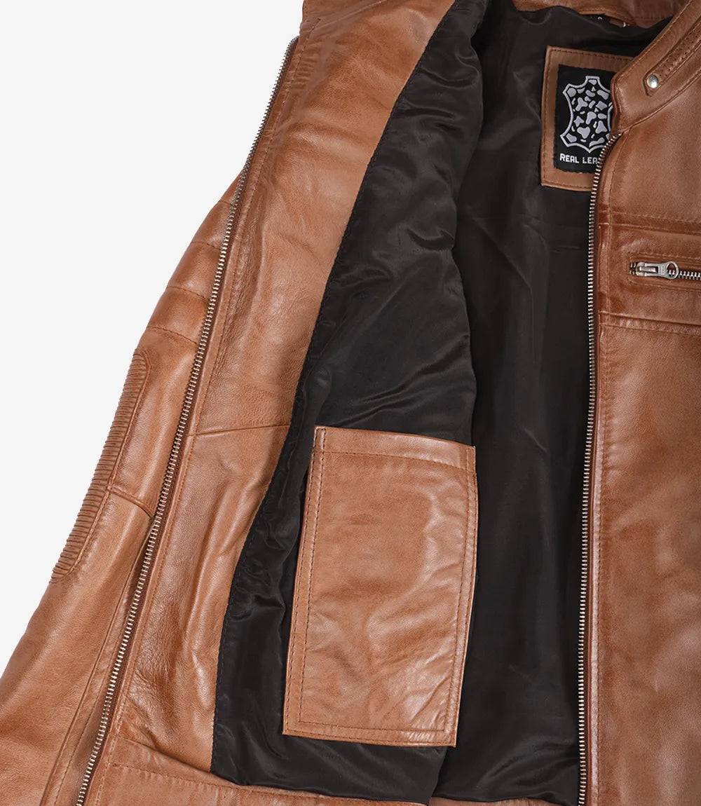 Veste en cuir style motard tan pour femme
