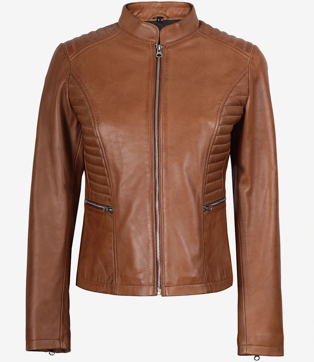 Rachel Womens Cognac Leather Jacket