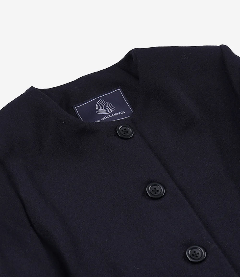 Women's Navy Blue Wool Collarless Jacket