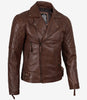 Veste en cuir asymétrique style motard cognac pour homme