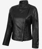 Veste en cuir véritable noir pour femme Arezoo avec fermeture éclair asymétrique