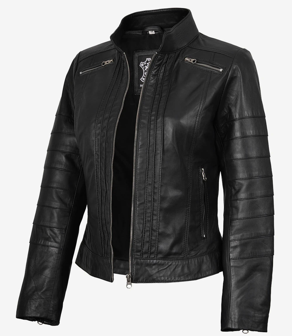 Veste en cuir noir style motard pour femme Bergamo