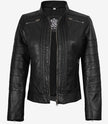 Veste en cuir noir style motard pour femme Bergamo