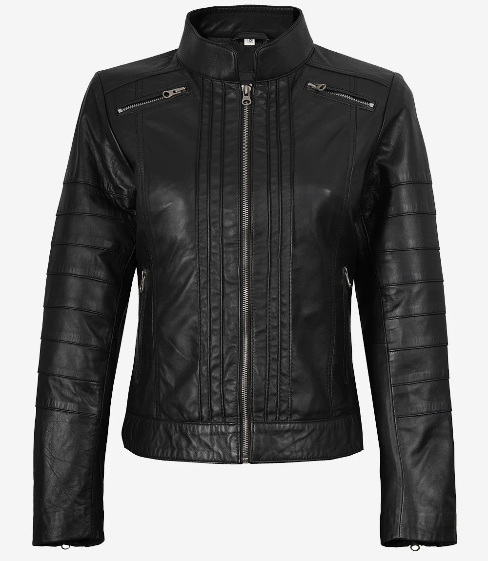 Veste en cuir noir style motard pour femme Bergamo