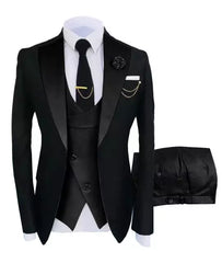Mens Slim Fit 3 Piece Black Wedding Tuxedo