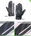 Mens White Stripe Perforated Black Leather Gloves