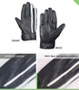 Mens White Stripe Perforated Black Leather Gloves