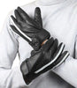 Mens White Stripe Perforated Black Leather Gloves