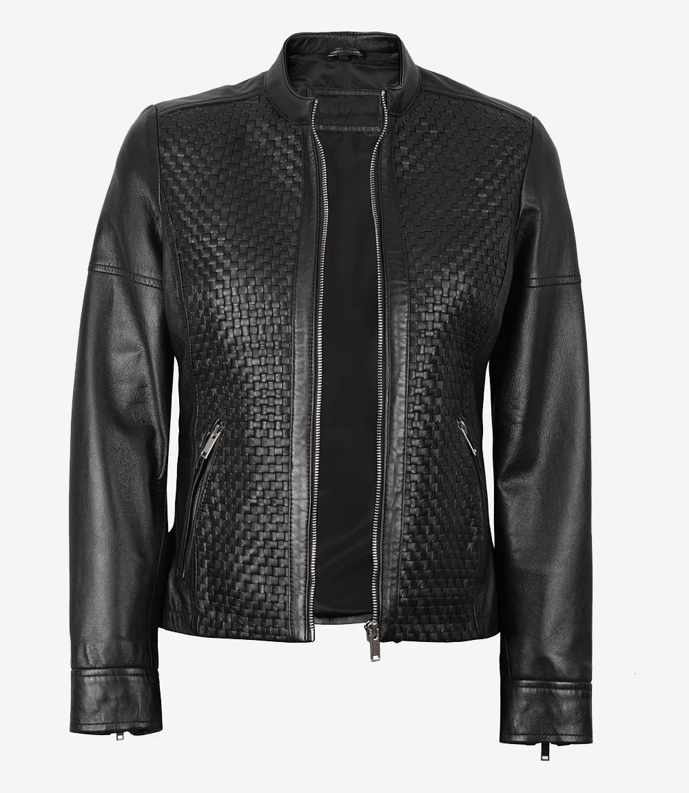 Womens Slim Fit Black Textured Leather Jacket