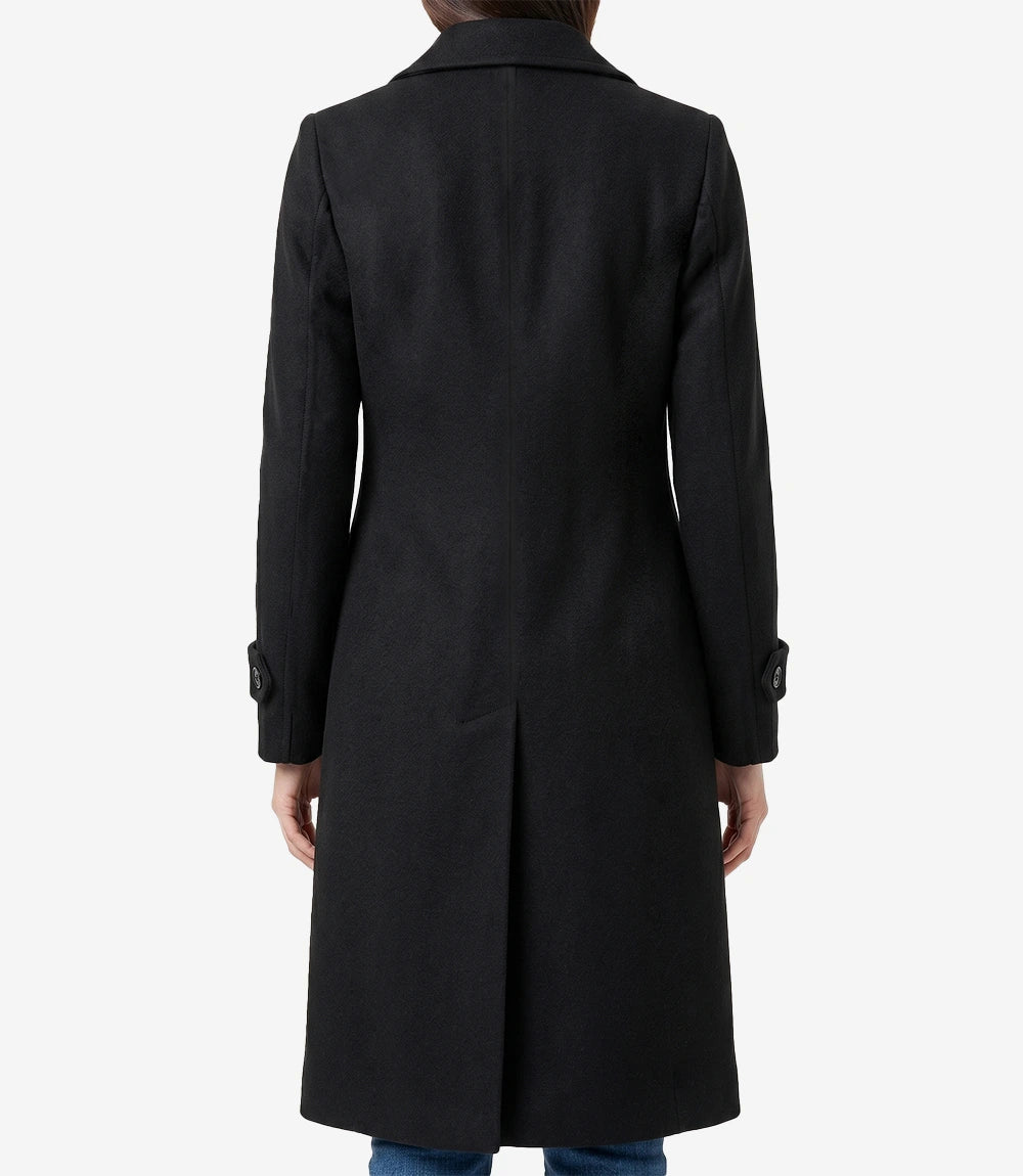 Manteau croisé en laine noire pour femme Stephany