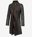 Manteau en cuir marron vieilli trois-quarts pour femme