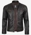 Veste en cuir marron vieilli style motard pour homme