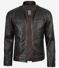 Veste en cuir marron vieilli style motard pour homme