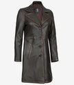 Manteau en cuir marron vieilli trois-quarts pour femme