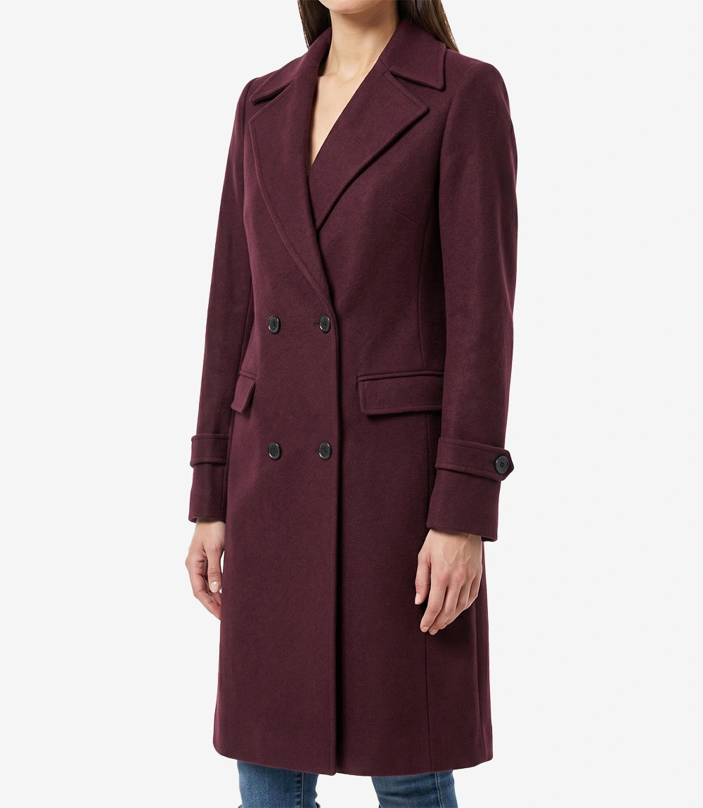 Manteau croisé en laine pour femme – Manteau portefeuille long marron