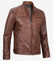 Veste motard en cuir cognac pour homme