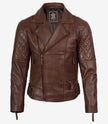Veste en cuir asymétrique style motard cognac pour homme