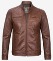 Veste motard en cuir cognac pour homme