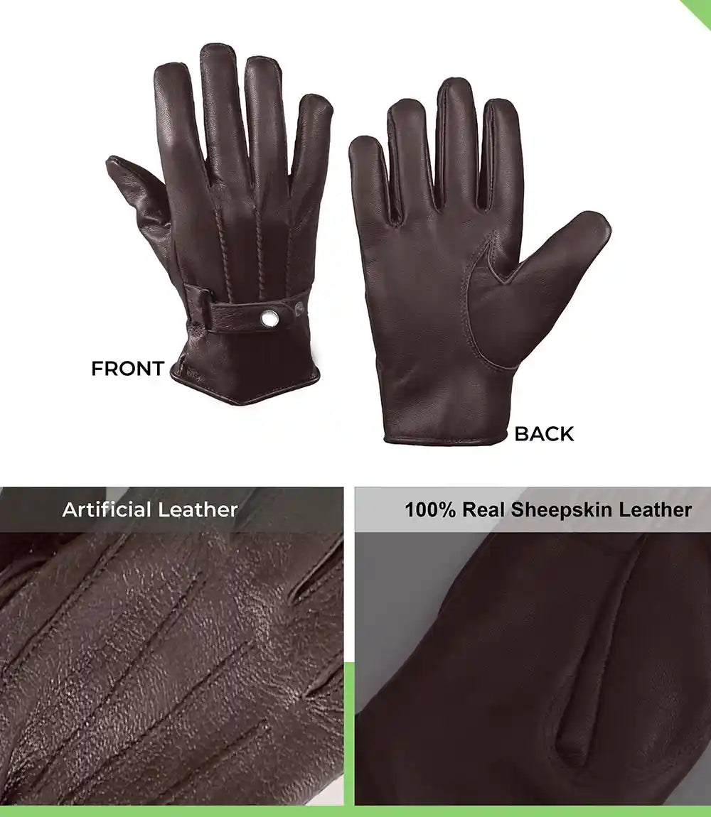 Mens Dark Brown Real Leather Gloves