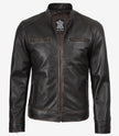 Veste en cuir marron vieilli style motard pour homme