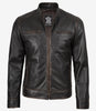 Veste en cuir marron vieilli style motard pour homme