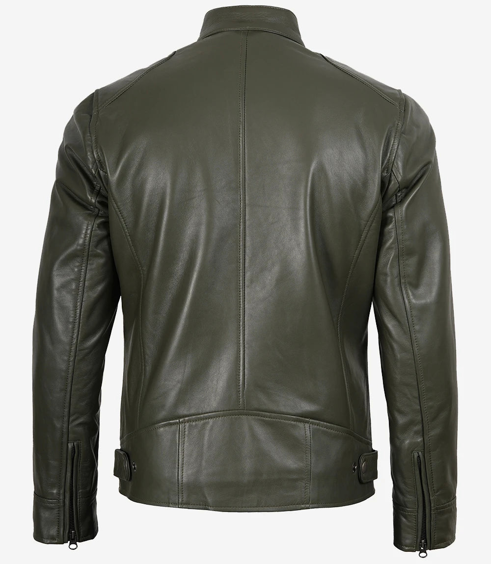 Veste en cuir style motard vert olive Dodge pour homme