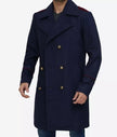 Mens Double Breasted Long Navy Blue Wool Coat