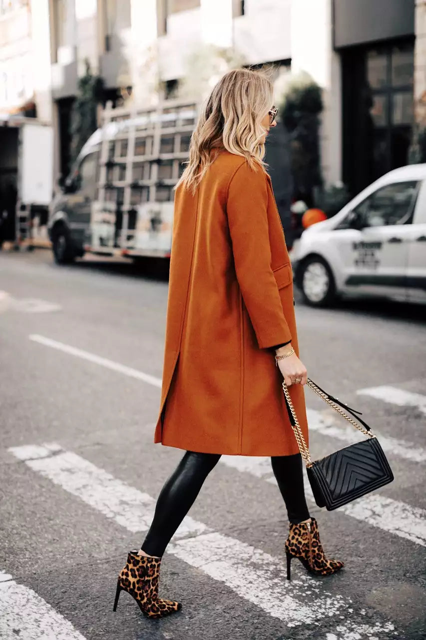 Brown Double Breasted Wool Coat Womens