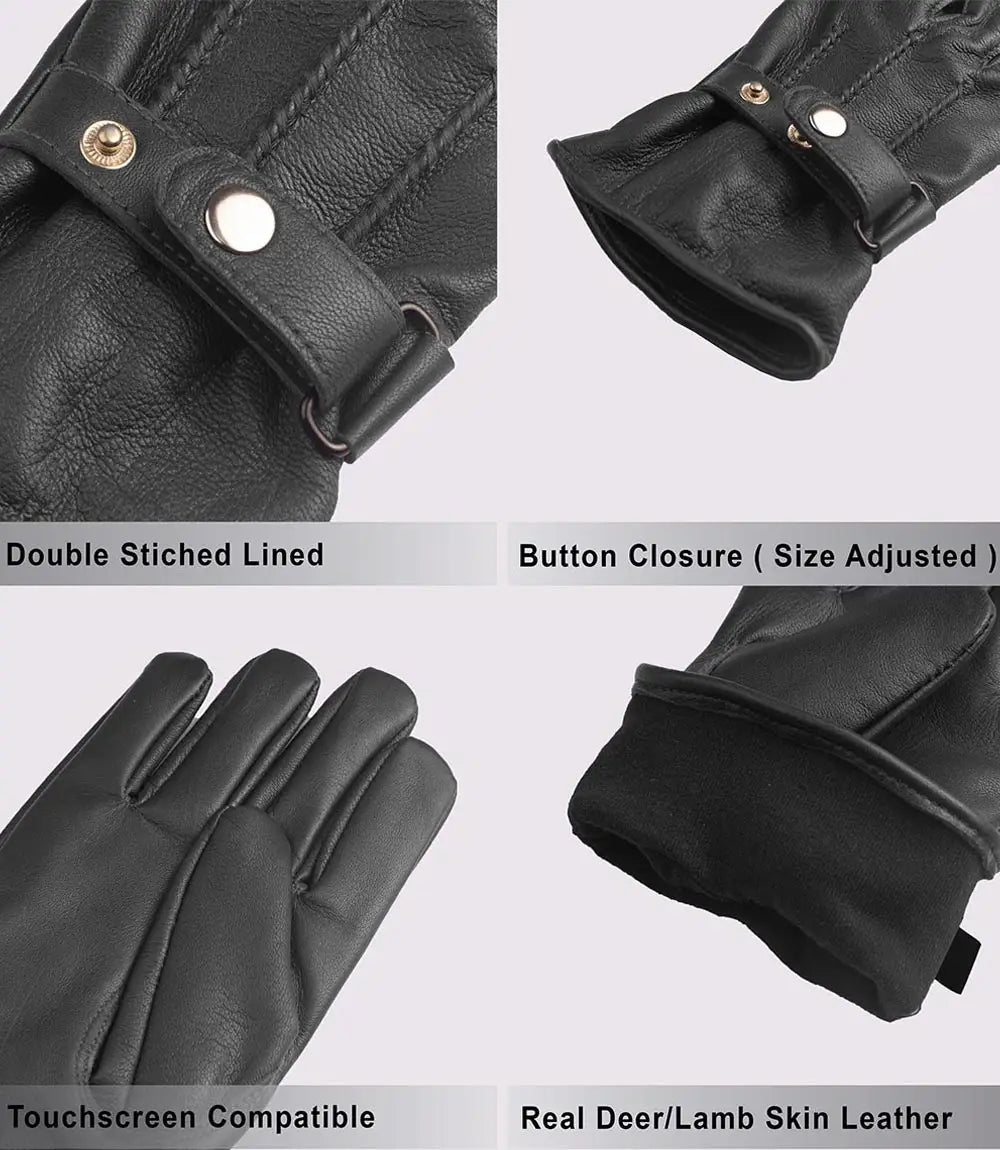 Mens Driving Black Lined Leather Gloves