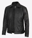 Mens Tall Shirt Collar Black Vintage Leather Jacket
