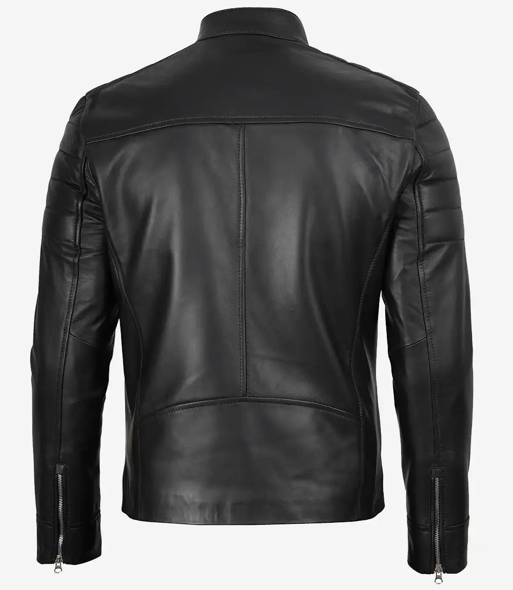Veste style motard en cuir d'agneau noir pour homme