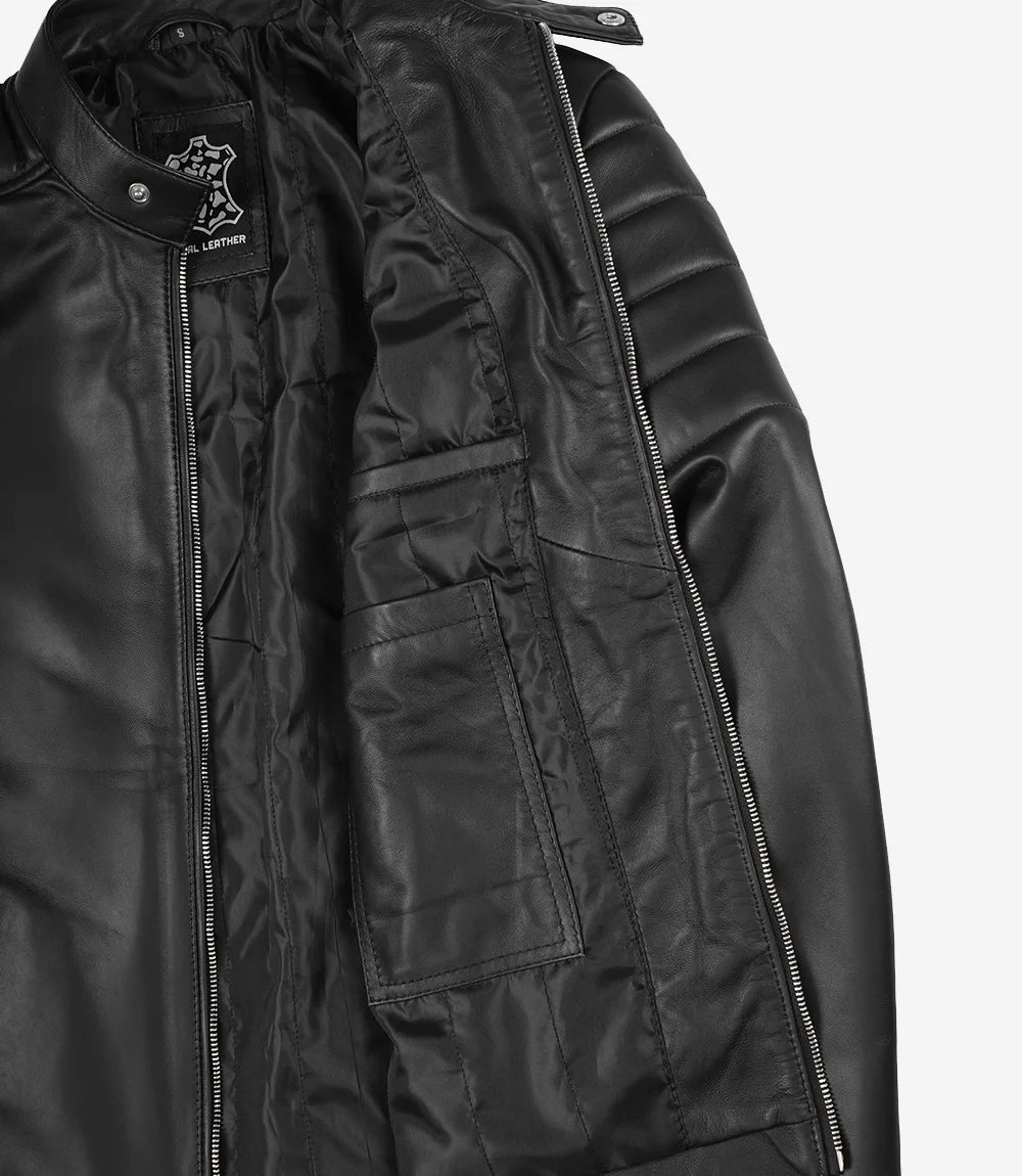 Veste style motard en cuir d'agneau noir pour homme