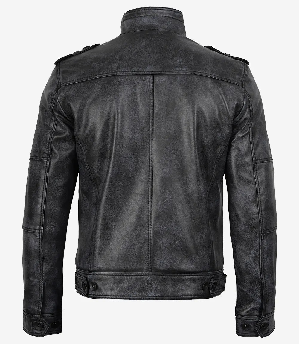 Veste de motard classique en cuir noir pour homme