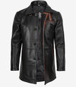 Manteau en cuir noir pour homme avec détails marron