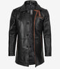 Manteau en cuir noir pour homme avec détails marron