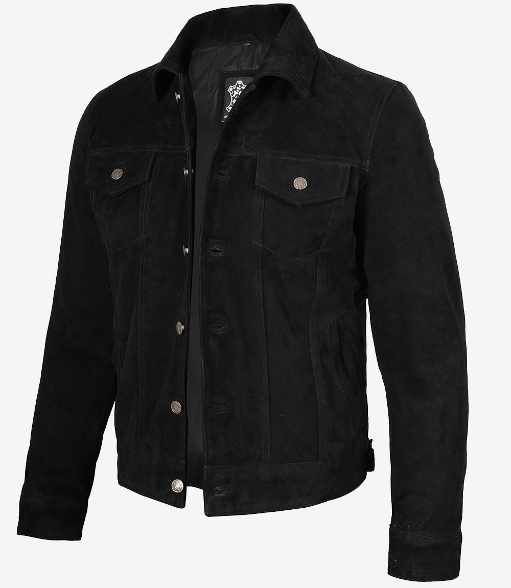 Veste camionneur classique en daim noir pour homme