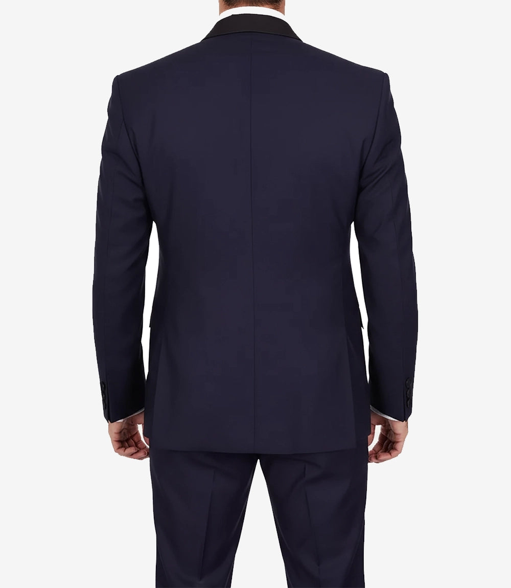 Smoking bleu foncé à revers châle pour homme – Smoking de bal moderne à un seul bouton