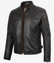Veste en cuir marron vieilli style motard pour homme