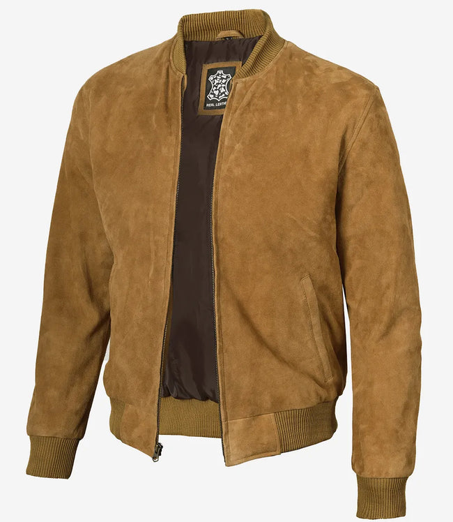 Blouson aviateur en daim marron clair pour homme