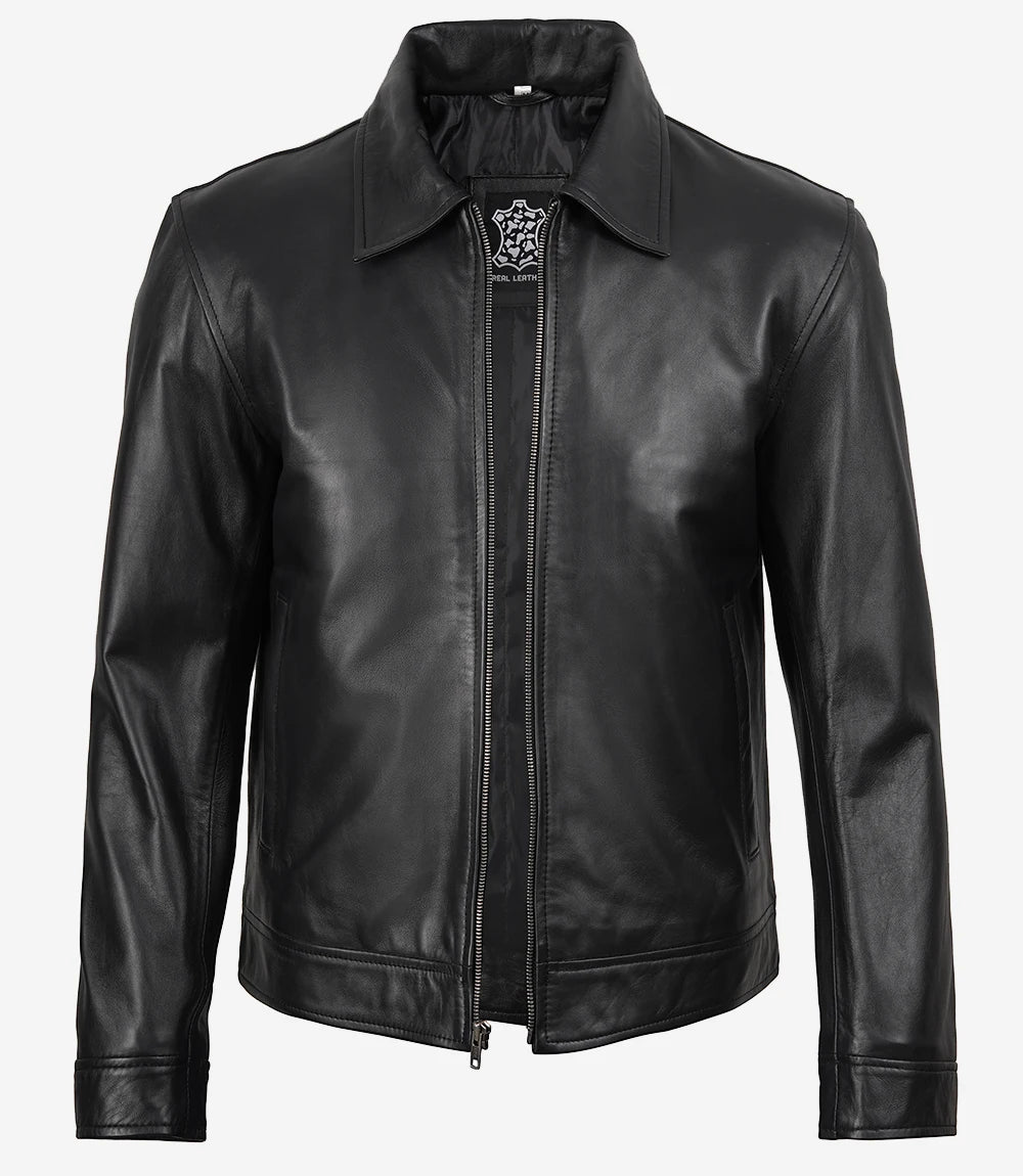 Veste en cuir noir Mike Harrington pour homme