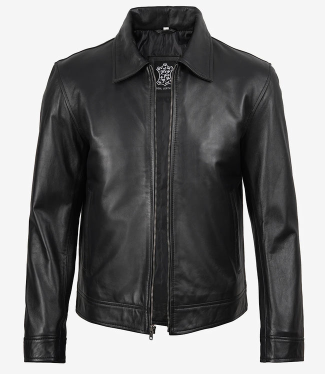 Veste en cuir noir Mike Harrington pour homme