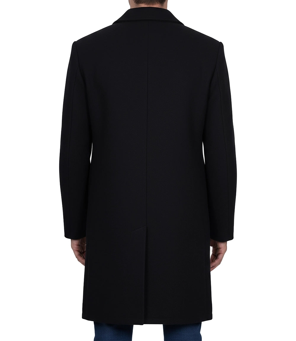 Manteau en laine noire à simple boutonnage pour homme – Coupe moderne