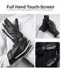 Mens White Stripe Perforated Black Leather Gloves